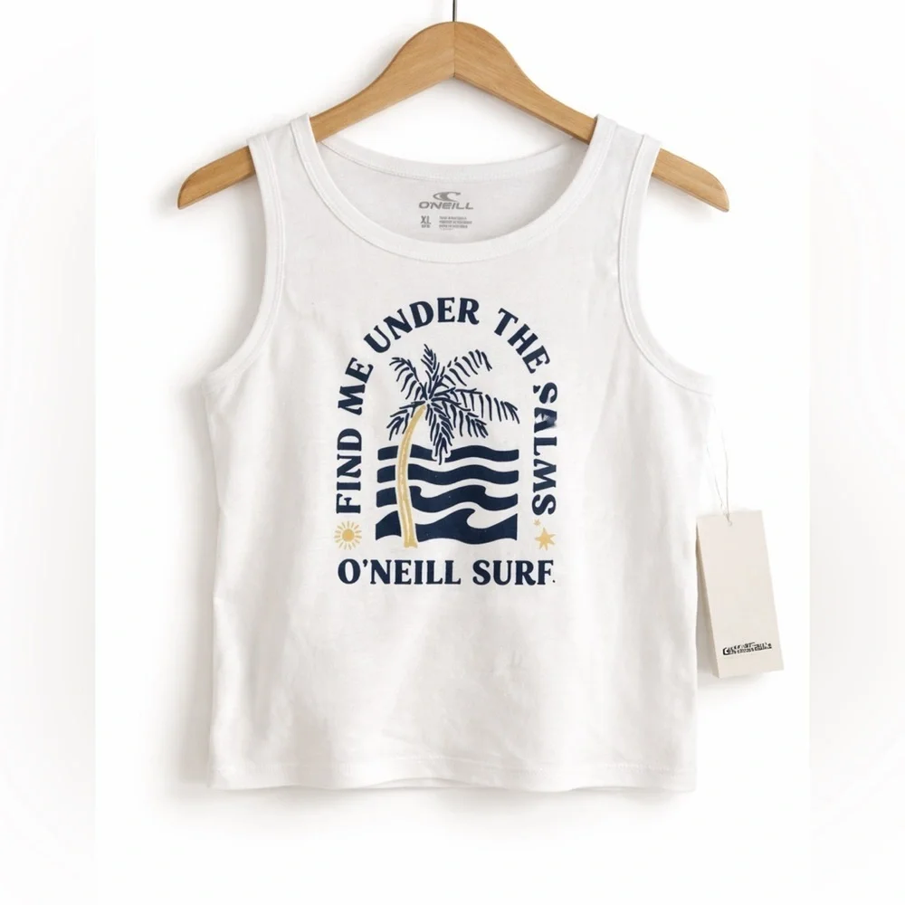 O’Neill Palm Tree Shore Graphic Tank White Girls XL NWT